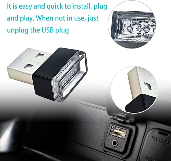 4PCS Car Interior Mood Lighting, Ambient Lighting Car, USB Light, USB Led, Durable, Lightweight and Convenient, Suitable for All Devices with USB Ports (White+Red)
