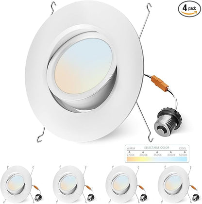 6 Inch Gimbal Led Recessed Lighting Retrofit,4 Retrofit Led Recessed Lighting,5 CCT 2700K-5000K Dimmable 11W 900LM,Compatible with TP24 Connector/E26 Bases,ETL & ES(4 Pack)