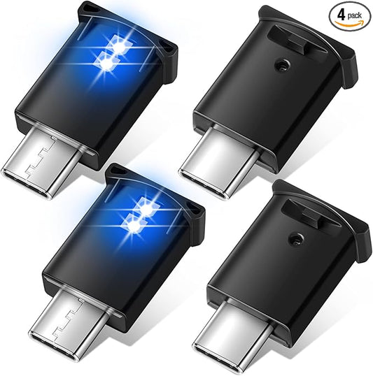 Frienda 4 Pieces Mini USB LED Light, Car LED Interior Lighting 5v Smart USB Atmosphere Light, Laptop Keyboard Office Decoration Night Lamp, Adjustable Brightness, 8 Colors (Type C)