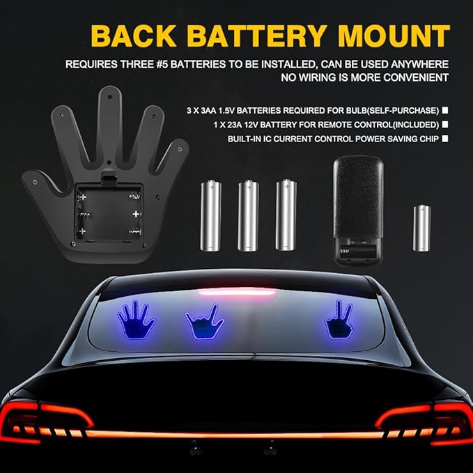 LED Gesture Light Comical Car Finger Light with Remote Ideal Gifted Car Accessories Funny Back Window Sign Car Gadget & Road Rage Sign Give The Love & Wave & Yead to Drivers-Blue