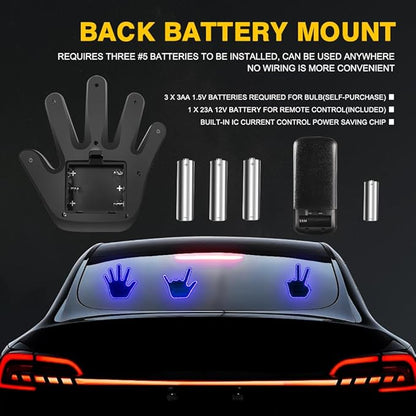 LED Gesture Light Comical Car Finger Light with Remote Ideal Gifted Car Accessories Funny Back Window Sign Car Gadget & Road Rage Sign Give The Love & Wave & Yead to Drivers-Blue