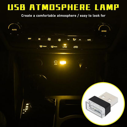 Augeny 4 PCS USB LED Car Interior Atmosphere Lamp, Plug-in USB Decor Night Light, Portable Auto Ambient Lighting Kit, Universal Vehicle Interior Accessories for Most Cars (Yellow)