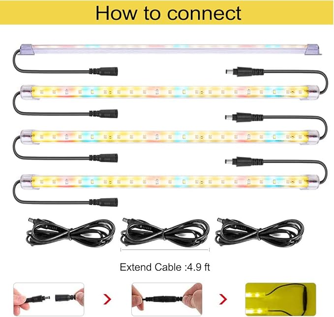LED Grow Lights Strips for Indoor Plants with Auto ON & Off Timer, T5 Sunlike Full Spectrum Grow Lights Bar Growing Lamps for Greenhouse Shelves Hydroponics Succulent, 4 Dimmable Levels