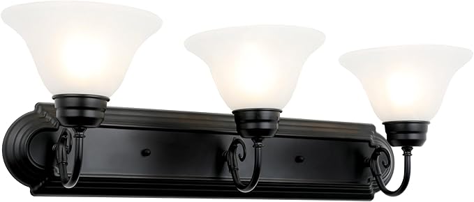 Design House 589796 Millbridge Vanity Light Dimmable with Frosted Glass for Above Bathroom Mirror, Matte Black, 3-Light