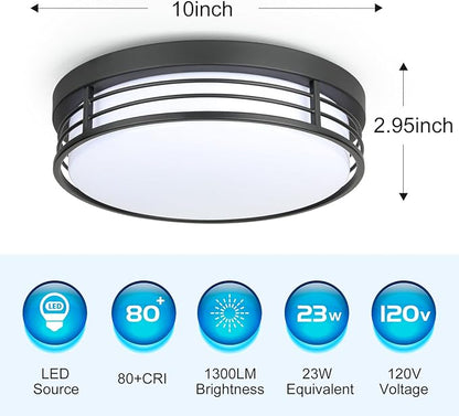 WISBEAM 10 Inch Matte Black Flush Mount Ceiling Light, 23W LED Ceiling Lighting Fixture with 5CCT(2700K/3000K/3500K/4000K/5000K), Dimmable LED Light Fixtures Ceiling Mount for Kitchen Bathroom Hallway