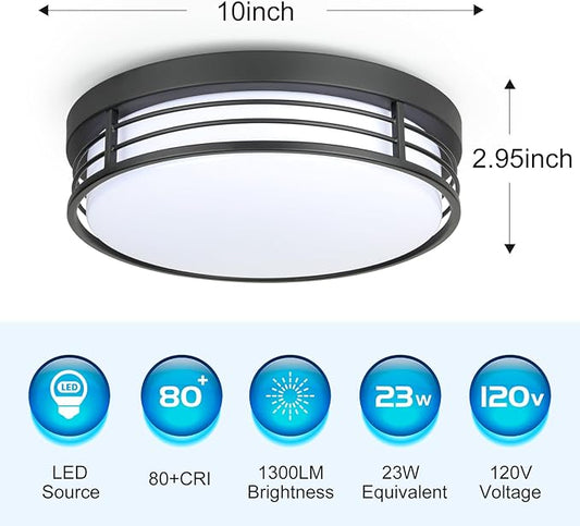 WISBEAM 10 Inch Matte Black Flush Mount Ceiling Light, 23W LED Ceiling Lighting Fixture with 5CCT(2700K/3000K/3500K/4000K/5000K), Dimmable LED Light Fixtures Ceiling Mount for Kitchen Bathroom Hallway