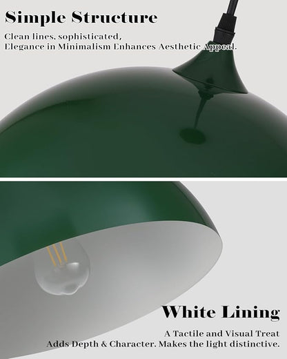 Green Pendant Lights Kitchen Island 2 Pack, 14 Inch Large Dome Pendant Light, Green Farmhouse Pendant Light, Island Pendant Lights for Kitchen, Dining Room