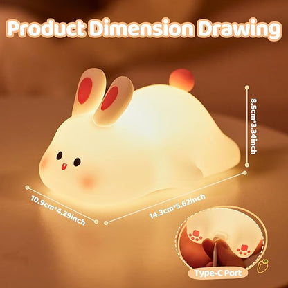 Rytinazzz Big Face Rabbit Night Light, 3-Level Pat Control & Cute Squishy Lamp for Kids Room, USB Rechargeable with Timer, Mothers Day Gifts