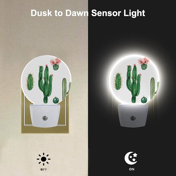 EKOBLA Cactus Plug-in Night Light, Pink Flower Desert Plant LED Nightlight for Girls & Boys Bedroom Decor