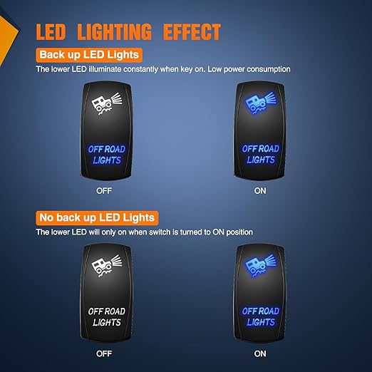 Nilight Off Road Lights Rocker Switch Led Light Bar 5 Pin Laser On SPST Switches 20A/12V 10A/24V Blue with Jumper Wires Set for Cars Trucks Boats ATVs UTVs RVs