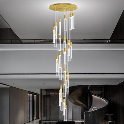 12FT High Ceiling Gold Crystal Chandelier 26-Lights Modern LED Dimmable Pendant Light for Entryway Living Room Dining Room Staircase Foyer Long Hanging Glam Fixture