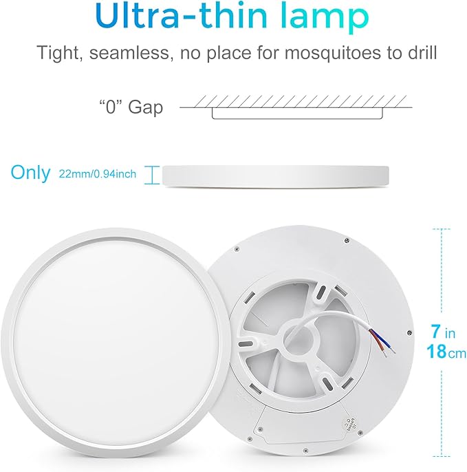 LightingWill 7 Inch LED Flush Mount Ceiling Light Fixture, 4000K Nurture White, 1500LM, 12W, Flat Modern Round Lighting Fixture, 120W Equivalent White Ceiling Lamp for Kitchens, Bedrooms.etc.