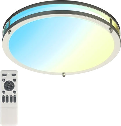 Kalium Ceiling Lights Flush Mount with Remote: LED Silver Ceiling Lighting 8 Modes Dimmable Color, Adjustable Temperature for Bedroom, Living Room, Kitchen (16 Inch)