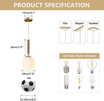 KCO Lighting Modern Globe Pendant Lights Kitchen Island Lighting White and Gold Pendant Light Single Pendant Lighting Frosted Glass Hanging Light Brass Vintage Ceiling Light Fixture