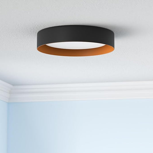 Bargeni 16.5 Inch LED Ceiling Light Fixture, Dimmable Flush Mount Matte Black With Gold Inside, 3000K/Warm White/30W, Modern Light Fixtures Mount for Bedroom, Outdoor, Foyer