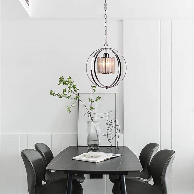 FRIXCHUR Farmhouse Chandelier Crystal Pendant Light Adjustable Hanging Light Fixtures Orb Globe Chandeliers for Kitchen Island Dining Room Foyer Bedroom (Chrome)