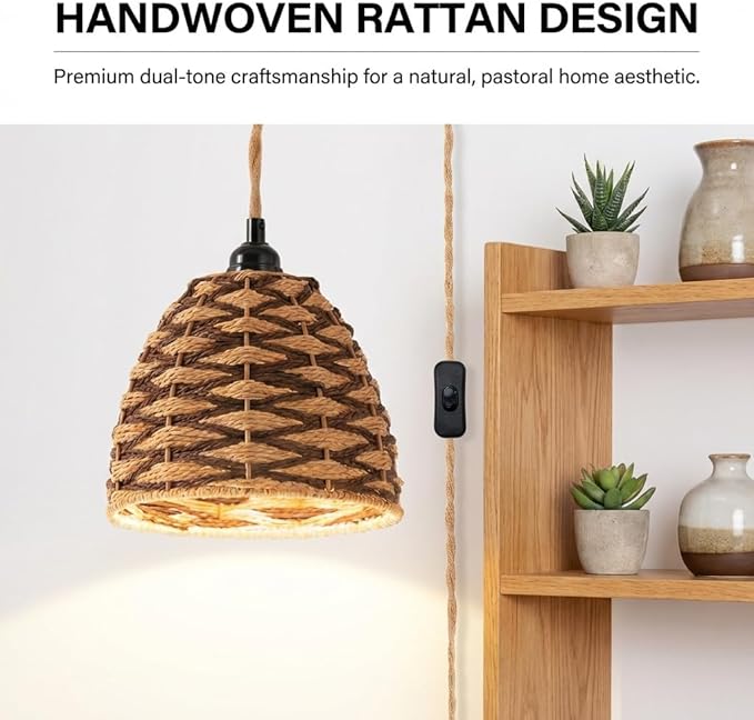 30W Hanging Grow Light for Indoor Plants, 3500 Lumens Full Spectrum Pendant Lamp with Timer, Hand-Woven Paper Rope Shade, 4000K Decorative LED Growing Light for Plant Shelves & Propagation, 15FT Cord