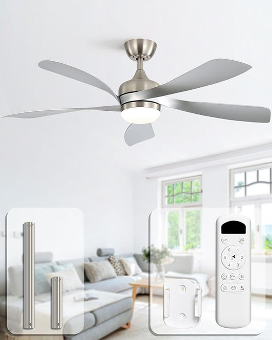 Sofucor 52 Inch Ceiling Fans with Lights and Remote, Outdoor Ceiling Fan with Light 6-Speed 3 CCT 3-Timer, Modern Low Profile Ceiling Fan 5 Blade Reversible DC Motor for Living Room Bedroom Patio