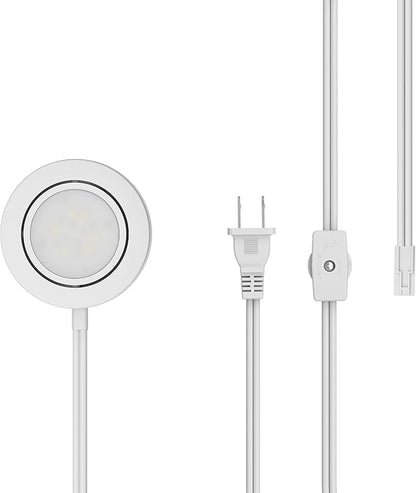 Getinlight LED Puck Lights, 2.75" Metal Housing, Wall-Dimmer Compatible, 2700K Warm White, White Finish, Plug-in or Hardwired, ETL Listed, IN-0107-1S