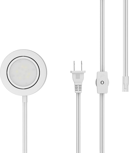 Getinlight LED Puck Lights, 2.75" Metal Housing, Wall-Dimmer Compatible, 2700K Warm White, White Finish, Plug-in or Hardwired, ETL Listed, IN-0107-1S
