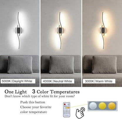 Daunton Modern Hardwired Wall Sconce Set of 2, LED Black Wall Light with Remote Control, RC Dimmable LED Wall Light Indoor, Wall Decor for Hallway Bedroom Living Room TV Wall, 27.5 in, Timer, Memory