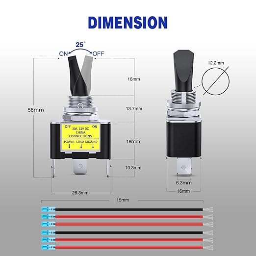 Nilight 2PCS Blue LED Toggle Switch 12V DC 30A 3 Pin On Off 2 Position Heavy Duty Rocker Switch with 14AWG Wire for Automotive Cars Trucks Boats Racing Cars Auto Boat