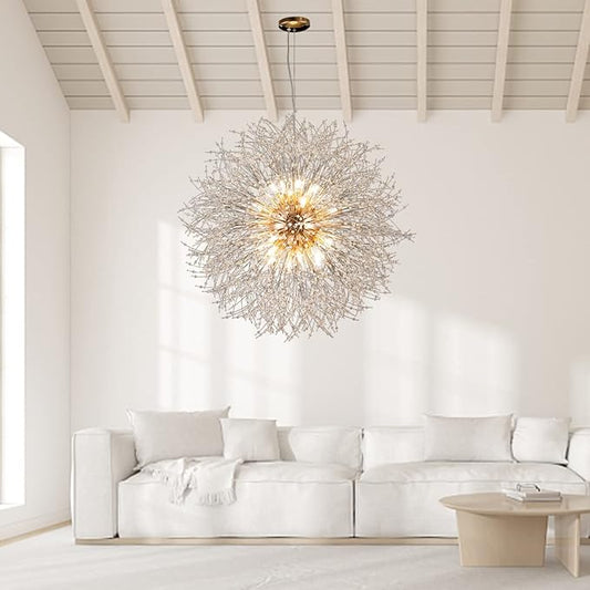 Modern Crystal Chandelier Gold, 24-Light Large Firerwork Chandelier for Living Room, 39.3" Crystal Sputnik Pendant Lighting for Entry Hallway Foyer