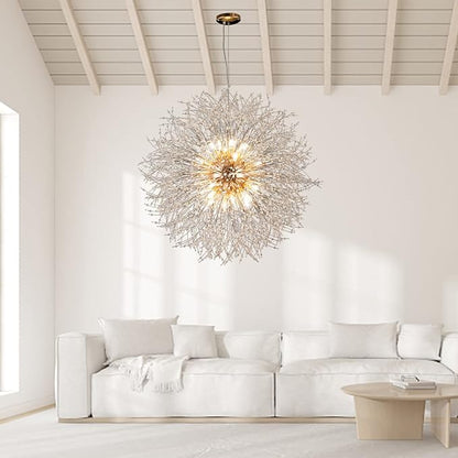 Gold Crystal Chandeliers Dandelion, 31.4" Steel Firework Chandelier Large Lighting, 16-Light Modern Sputnik Pendant Light Fixture for Living Room Bedroom