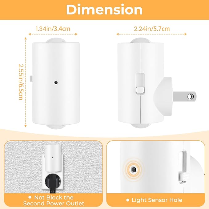 4 Pack Mini Dimmable LED Night Light, Plug-in Wall Light with Dusk to Dawn Auto On/Off, 180° Rotating Head, 3000K Soft White, 0-200 LM for Nursery, Hallway, Bathroom,Bedroom