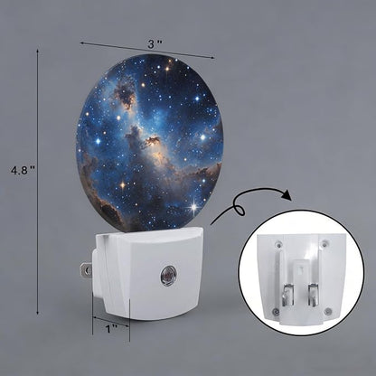 Space Nebula Stars Night Light Plug Into Wall Auto Led Sleep Round Lamp for Living Room Hallway Stairs