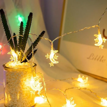 Moon Star String Lights Plug in, 10ft 20 LED Star and Moon Fairy Lights Warm White for Birthday Party Christmas Holiday Home Decoration