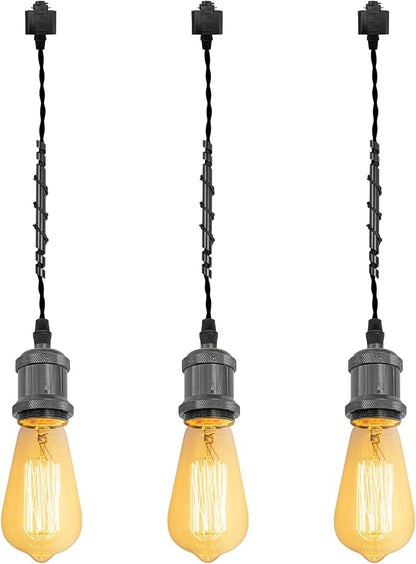 Kiven H-Type Track Lighting Pendants,Vintage Track Lighting Heads Adjustable Height, 3 Light Decorative h Track Pendant Lights, Bulb Not Included,Pearl Black Finish