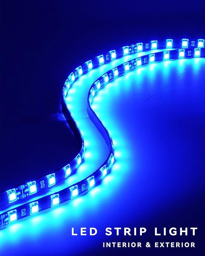 Keiurot Car Led Strip Lights 24" Connectable Blue Led Light Strip for Cars Boat Marine Golf Cart Trucks Waterproof 12V Led Light Strip, 4Pack