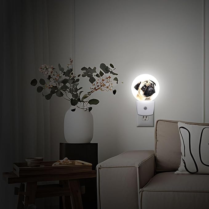 Pug Dog Night Light Plug-in Sleep Lamp Led Dusk to Dawn Night Light for Bedroom