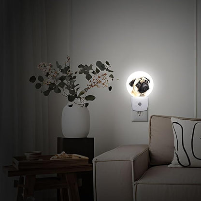 Pug Dog Night Light Plug-in Sleep Lamp Led Dusk to Dawn Night Light for Bedroom