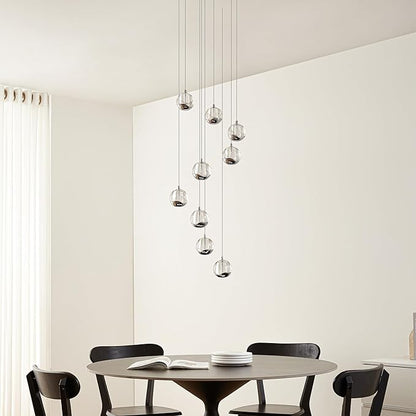 9-Light Modern Chrome Glass Globe Chandelier, Hanging Cluster Pendant Light Kitchen Island & Foyer Chandelier, Warm White 3000K, 4230 Lm, LED Modern Chandelier, Ø 15.7 in