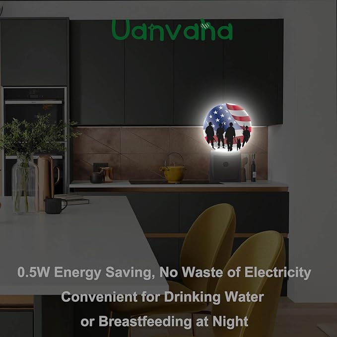 4th of July Patriotic Night Light American Independence Memorial Day Always Remember Night Lights Plug into Wall with Dusk to Dawn Sensor Round LED Lighting