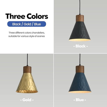 Farmhouse Pendant Lights for Kitchen Island, Modern Blue and Wood Dome Pendant Light Fixtures, Industrial Hanging Pendant Lighting for Dining Room Foyer Cafe Kitchen Sink, 3 Pack