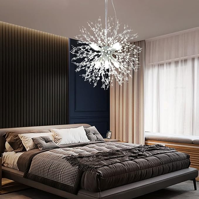 Modern Firework 8 Lights Crystal Chandeliers, Sputnik Dandelion Chrome Chandelier Light Fixture Pendant Lighting for Bedroom, Foyer, Hallway, Entryway, Kitchen, Dining Room