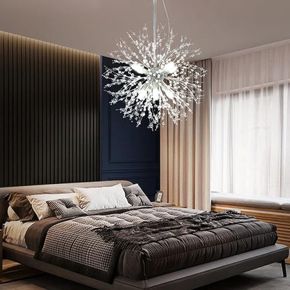 Modern Firework 8 Lights Crystal Chandeliers, Sputnik Dandelion Chrome Chandelier Light Fixture Pendant Lighting for Bedroom, Foyer, Hallway, Entryway, Kitchen, Dining Room