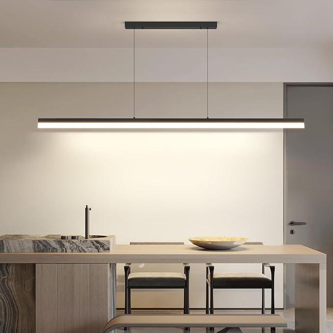 Modern LED Linear Pendant Light, 31IN Ceiling Chandlier Light Fixtures Hanging with Remote Control 3000k-6500K Adjustable Color Temperature Island Light for Dining Room, Kitchen