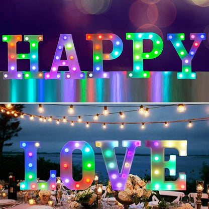 Pooqla Colorful LED Marquee Letter Lights with Remote – Light Up Marquee Signs – Party Bar Letters with Lights Decorations for The Home - Multicolor Q