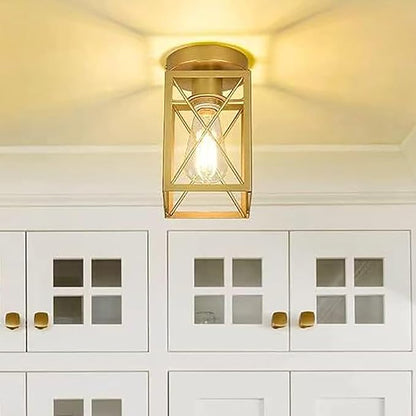 Semi Flush Mount Ceiling Light,Metal Cage Farmhouse Light Fixture Hardwired for Entryway, Hallway, Kitchen Over Sink, Bathroom,Laundry Room,Modern Industrial Vintage Style,Single E26 Bulb（Gold,1PK）