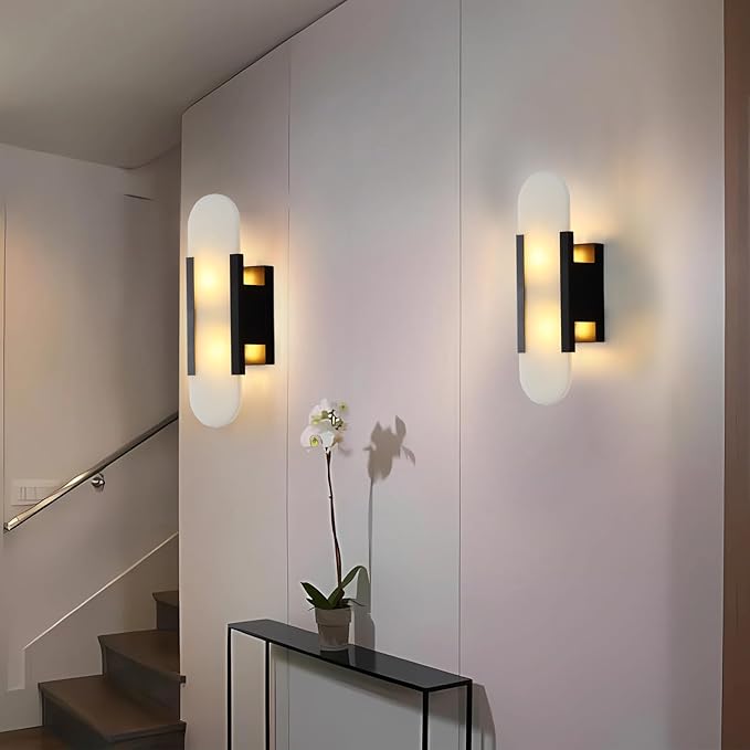 Alabaster Wall Sconces, 19.7in Wall Sconce, Natural Marble Wall Sconces Wall Lighting, Wall Light Fixtures for Bedroom Living Room Stairs Vanity Hallway Bedside (Bulb Included)
