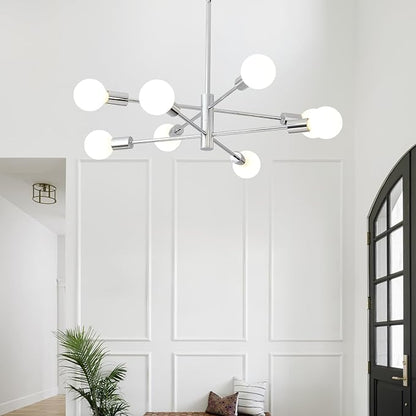 HHR Modern Sputnik Light Fixture, 8-Light Chrome Mid Century Ceiling Chandelier, Height Adjustable Farmhouse Chandeliers for Living Dining Room Kitchen Island Over Table