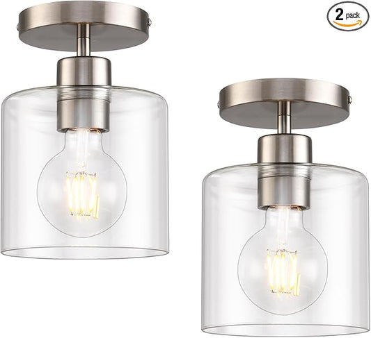 2 Pack Brushed Nickel Ceiling Light Fixture, Modern Semi Flush Mount Ceiling Lights for Bedroom Kitchen Hallway, E26 Base Close to Ceiling Lamp