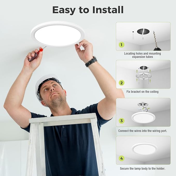 hepside 2Pack LED Flush Mount Ceiling Light Fixture, 12Inch 24W, Dimmable&3000K/3500K/4000K/5000K/6500K Adjustable Low Profile Ceiling Lights, White Round Flat Ceiling Light for Closet,Kitchen,Hallway