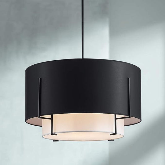 Saint Mossi 4-Lights Modern Fabric Chandelier for Dining Room, Black Farmhouse Chandelier Light Fixture Merged with Drum Style,Black Pendant Light Fixtures,H12 x D20,Down Rod Adjustable