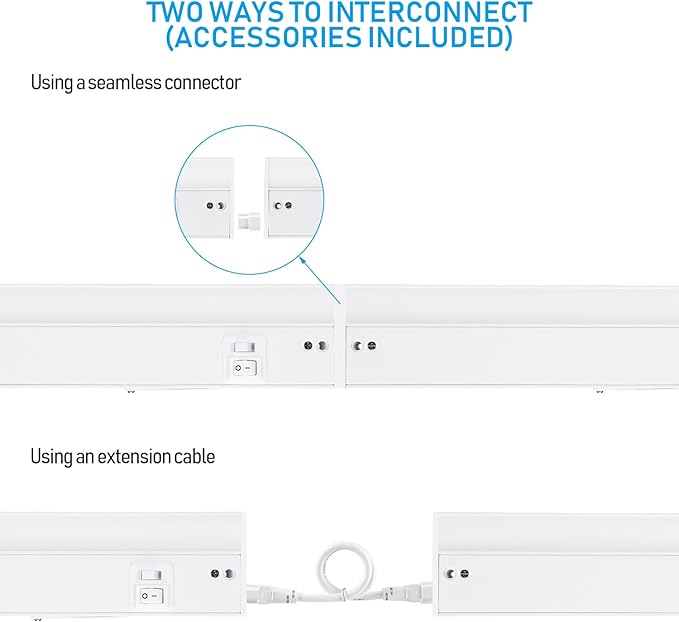 TORCHSTAR LED Under Cabinet Lighting 3CCT, 22 Inch 14W 960LM, Hardwired & Plug-in, 3 Color Selectable CRI90 120V ETL Listed Dimmable Under Counter Lights for Kitchen, White Aluminum Housing, 2 Pack