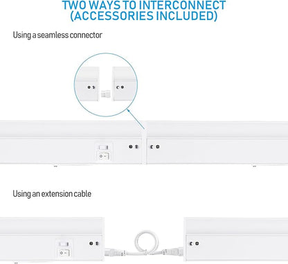 TORCHSTAR LED Under Cabinet Lighting 3CCT, 22 Inch 14W 960LM, Hardwired & Plug-in, 3 Color Selectable CRI90 120V ETL Listed Dimmable Under Counter Lights for Kitchen, White Aluminum Housing, 2 Pack